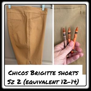 NWOT Chicos Zenergy Warm Sand flat front shorts 2 (equiv 12-14). Pockets.